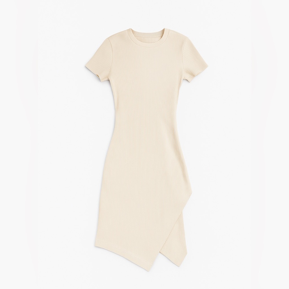 Tanya Taylor pale banana ribbed short sleeve assymetrical dress